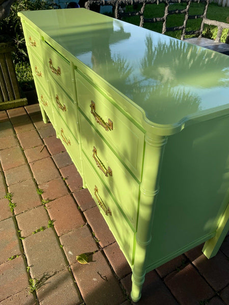 Vintage Faux Bamboo Nine Drawer Dresser Available for Custom Lacquer