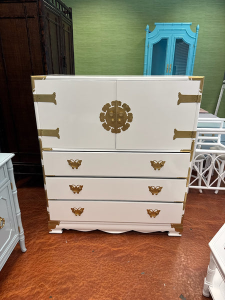 Vintage Tansu-Style Lingerie Chest with Unique Butterfly Hardware Available for Custom Lacquer