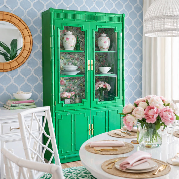 Vintage Thomasville Allegro Collection Bamboo China Cabinet Available for Custom Lacquer - Hibiscus House