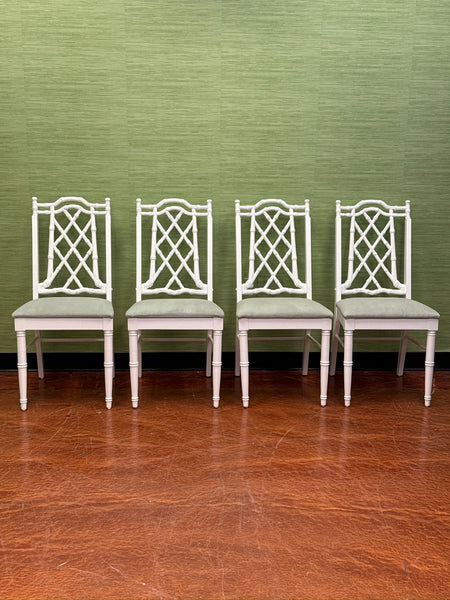 Vintage Set of Six Broyhill Furniture Faux Bamboo and Cane Dining Chairs Available for Custom Lacquer! - Hibiscus House