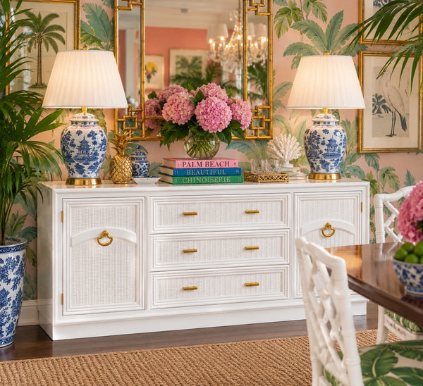 Vintage Bassett Furniture Faux Bamboo & Cane Buffet Available for Custom Lacquer!