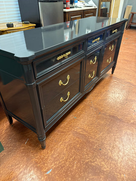 National Mount Airy Nine Drawer Traditional Style Dresser Lacquered in High Gloss Black Ready to Ship!