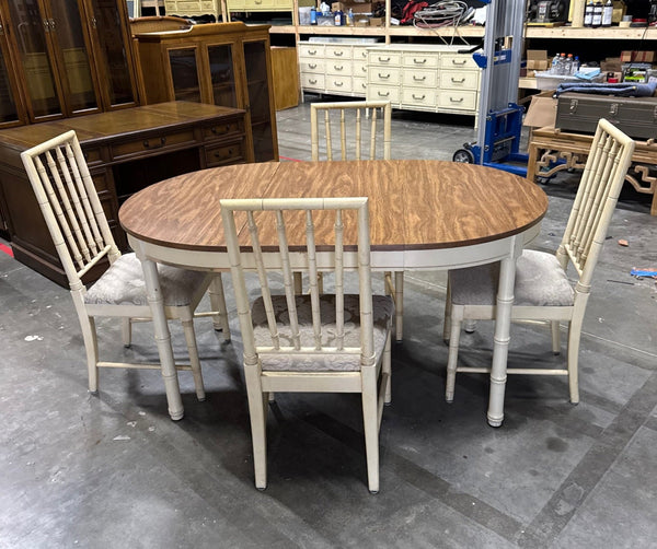 Round Vintage Faux Bamboo Dining Table (with Leaf) Available for Custom Lacquer!