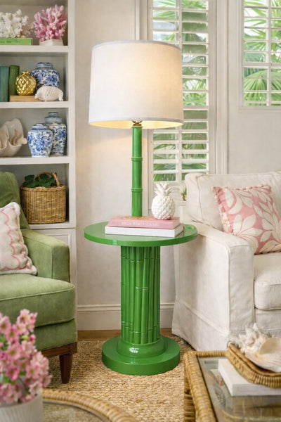 Vintage Faux Bamboo Floor Lamp Side Table Available for Custom Lacquer! - Hibiscus House