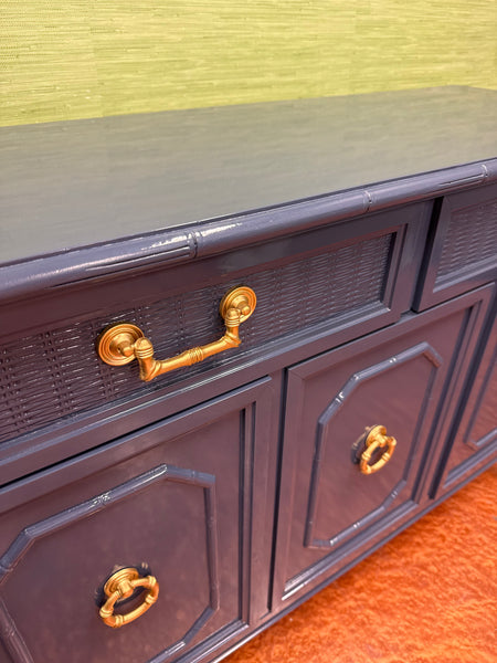 Vintage Broyhill Furniture Faux Bamboo Server Lacquered in Naval by Sherwin Williams Available and Ready to Ship - Hibiscus House