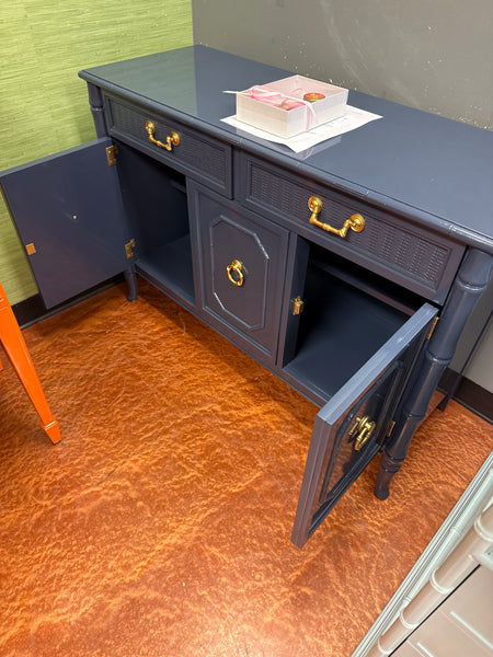 Vintage Broyhill Furniture Faux Bamboo Server Lacquered in Naval by Sherwin Williams Available and Ready to Ship - Hibiscus House