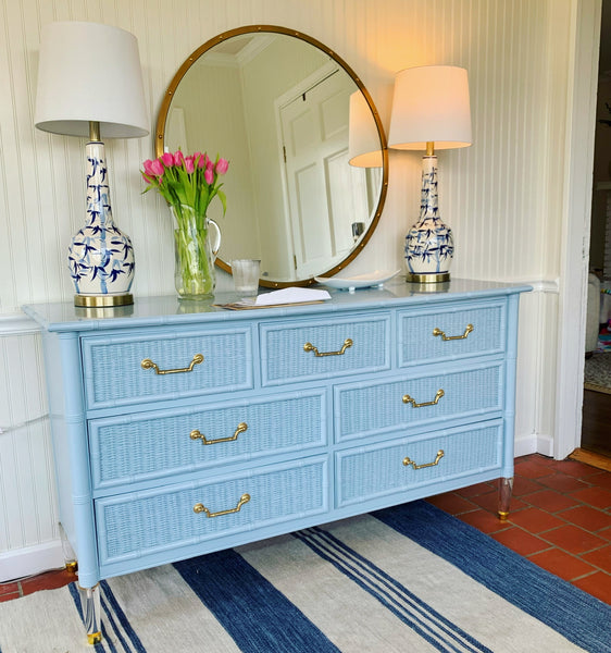 Dixie Furniture Faux Bamboo and Wicker Front Nightstand Pair Available for Custom Lacquer!
