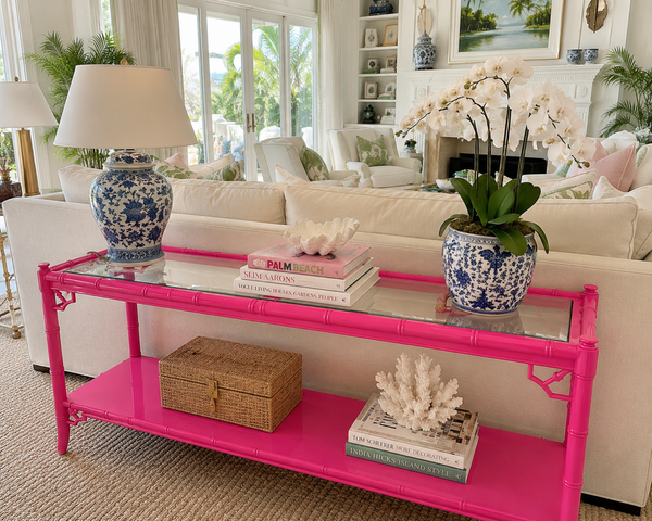 Vintage Thomasville Allegro Faux Bamboo Console Table Available for Custom Lacquer - Hibiscus House