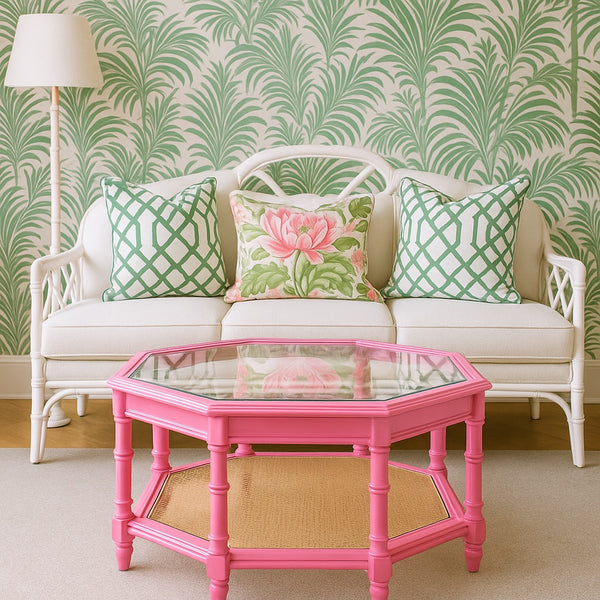 Vintage Faux Bamboo Glass Top Coffee Table by Mersman Furniture Available for Custom Lacquer!