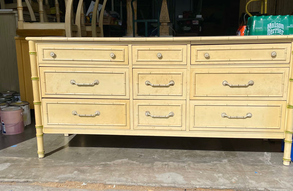 Vintage All Wood Faux Bamboo Nine-Drawer Dresser Available for Custom Lacquer! - Hibiscus House