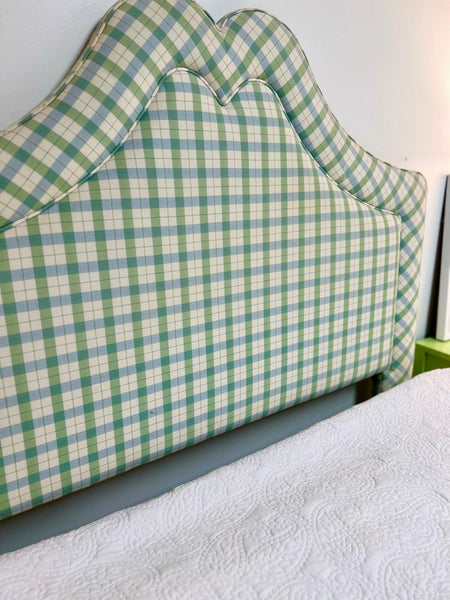 Adorable Custom Green and Blue Plaid Upholstered Full Headboard Available & Ready to Ship! - Hibiscus House