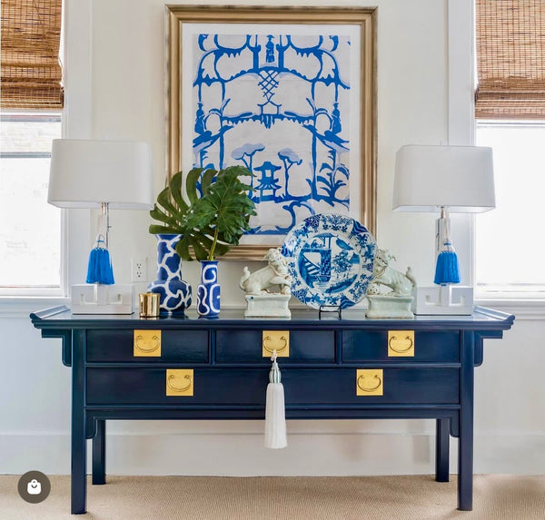 Vintage Century Furniture Pagoda 5 Drawer Console Table Available for Custom Lacquer! - Hibiscus House