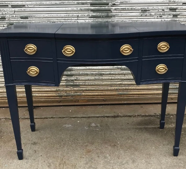 1940's Antique Coffey Furniture Serpentine Mahogany Traditional Desk/ Vanity Available for Custom Lacquer