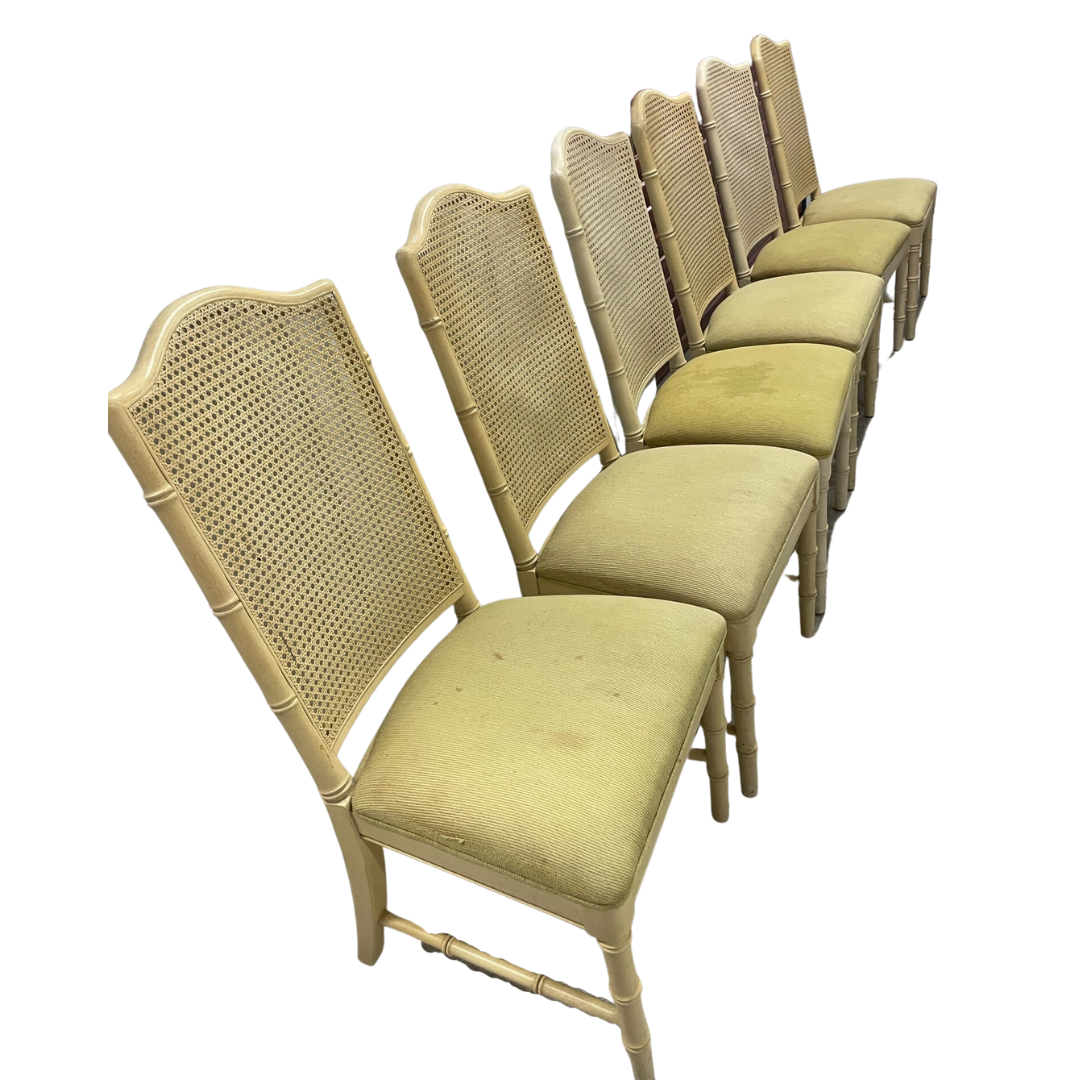 Vintage Dixie Furniture Fax Bamboo with Cane Back Set of Six Dining Chairs