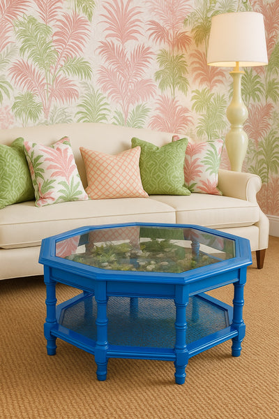 Vintage Faux Bamboo Glass Top Coffee Table by Mersman Furniture Available for Custom Lacquer!