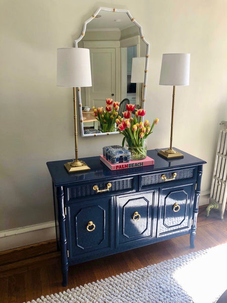 Vintage Broyhill Furniture Faux Bamboo Server Lacquered in Naval by Sherwin Williams Available and Ready to Ship