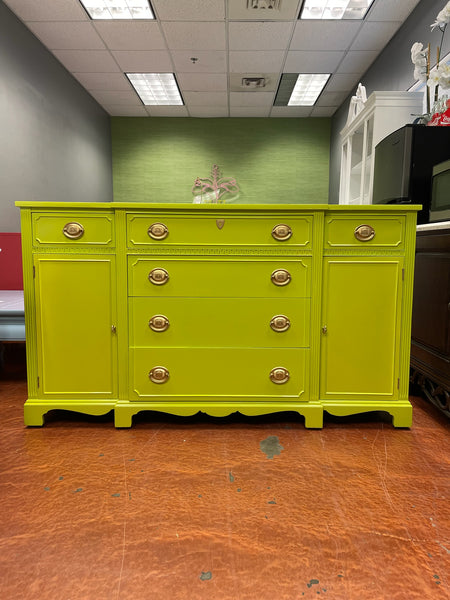Vintage Duncan Phyfe Sideboard Lacquered in "Eccentric Lime" and Ready to Ship! - Hibiscus House