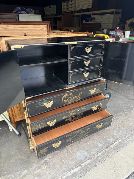 Vintage Tansu-Style Chest/ Armoire with Butterfly Hardware Available for Custom Lacquer!