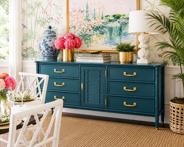 Vintage Henry Link Bali Hai Shutter Center-Door Credenza Available to Customize!
