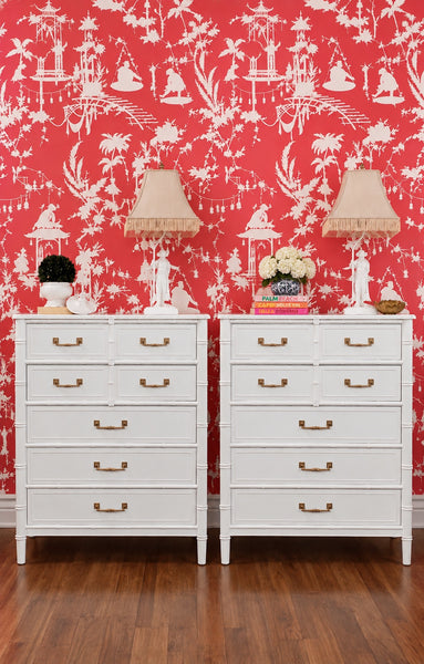 Vintage Henry Link Bali Hai Faux Bamboo Tallboy Chest Pair Available to Customize! - Hibiscus House