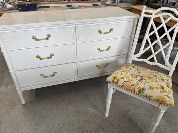 Vintage Classic Six Drawer Faux Bamboo Style Double Dresser Available for Custom Lacquer!!