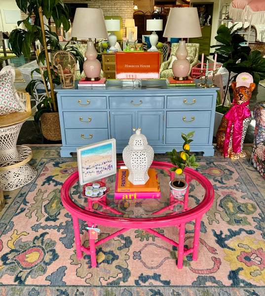 Vintage Faux Bamboo Coffee Table with Fretwork Available for Custom Lacquer! - Hibiscus House