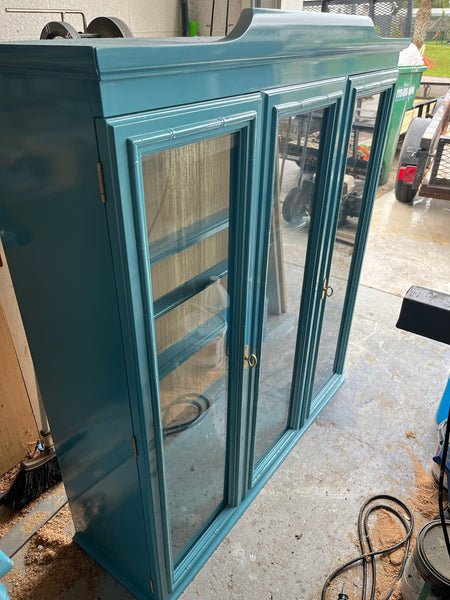 Vintage Broyhill Furniture Faux Bamboo Two-Piece China Cabinet Available for Custom Lacquer - Hibiscus House