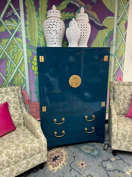 Vintage Chinoiserie Style Armoire by White Furniture Company Available and Ready to Ship! - Hibiscus House