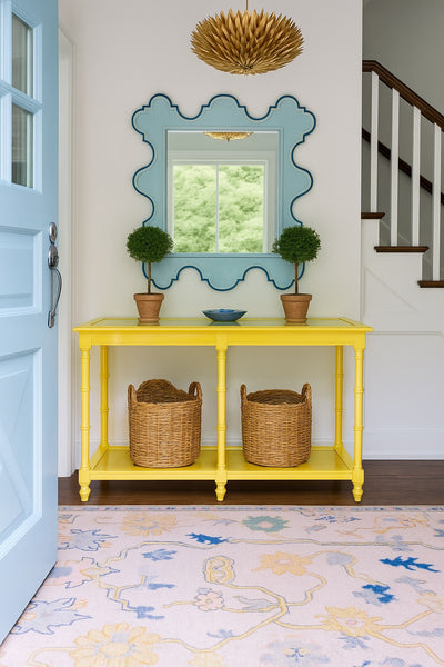 Vintage Two Tiered Faux Bamboo Console Sofa Table with Glass Top Cane Shelf Available for Custom Lacquer