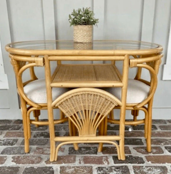 Vintage Rattan Honeymoon Table and Chair Set Available for Custom Lacquer!