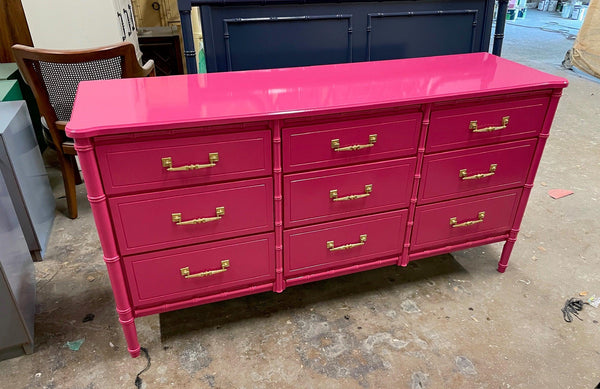 Vintage Faux Bamboo Classic 9 Drawer Straight Hardware Dresser Available to Customize - Hibiscus House