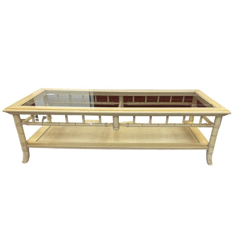 Vintage Faux Bamboo and Cane Coffee Table with Fretwork Detail Available for Custom Lacquer! - Hibiscus House