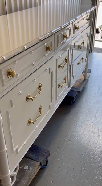 Vintage Thomasville Allegro Nine Drawer Faux Bamboo Triple Dresser Available for Custom Lacquer!