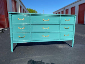 Vintage Henry Link Bali Hai Faux Bamboo Dresser Lacquered in "Lagoon" Available & Ready to Ship! - Hibiscus House