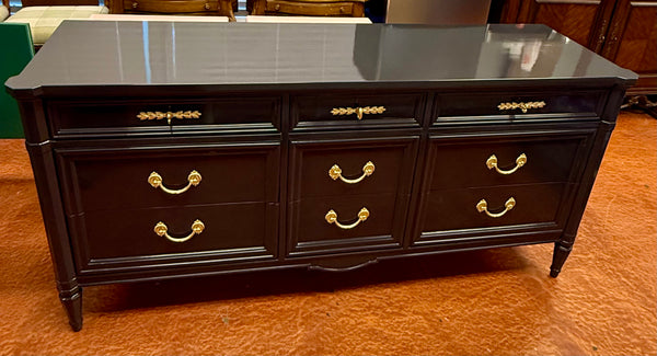 National Mount Airy Nine Drawer Traditional Style Dresser Lacquered in High Gloss Black Ready to Ship!