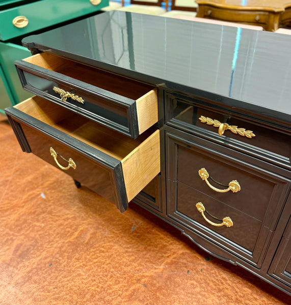 National Mount Airy Nine Drawer Traditional Style Dresser Lacquered in High Gloss Black Ready to Ship!