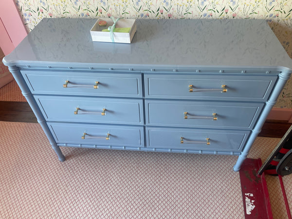 Vintage and Rare Faux Bamboo Six-Drawer Dresser Available to Customize!