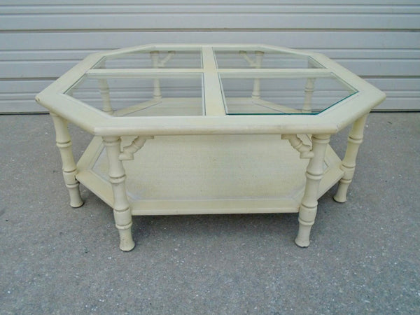 Vintage Mersman Bamboo Octagonal Beveled Glass Coffee Table Available for Lacquer! - Hibiscus House