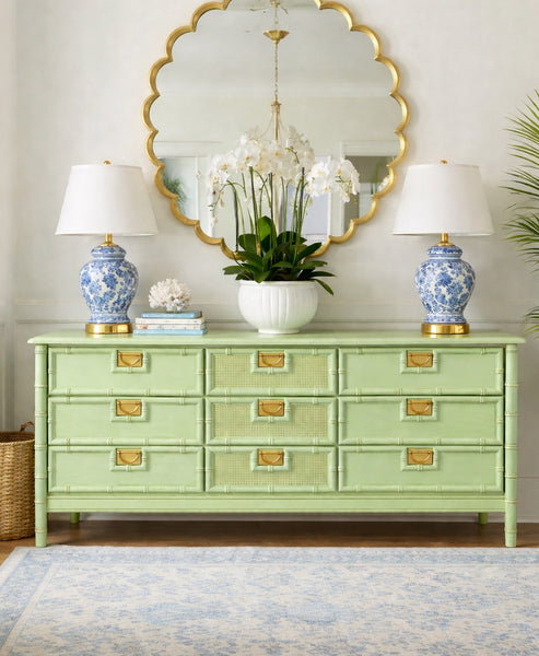 Vintage Faux Bamboo Stanley-Style Nine Drawer Dresser Available for Custom Lacquer - Hibiscus House