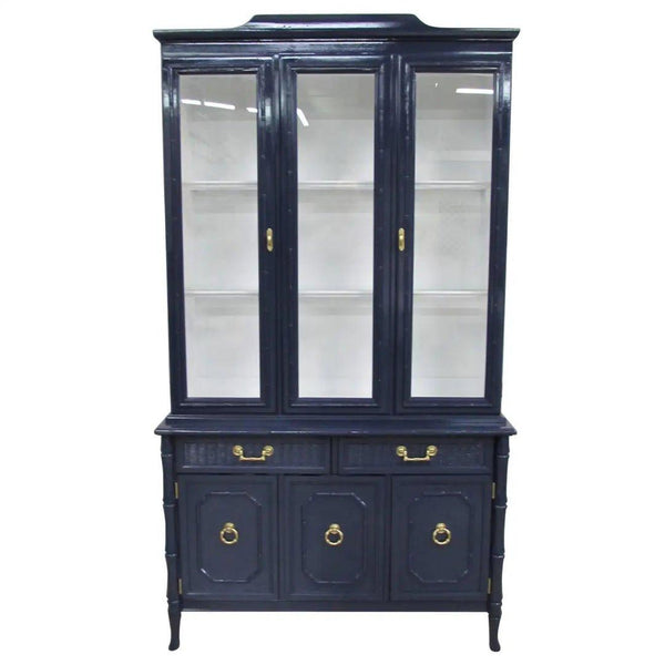 Vintage Broyhill Furniture Faux Bamboo Two Piece China Cabinet Available for Lacquer - Hibiscus House