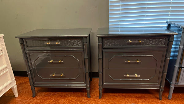 Vintage Faux Bamboo Broyhill Three-Drawer Large Nightstand Pair Available for Lacquer