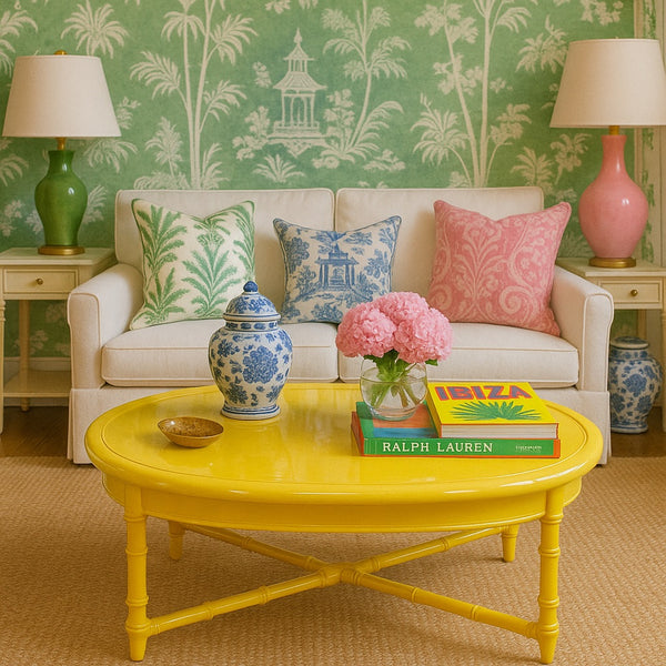 Vintage Oval Faux Bamboo All-Wood Coffee Table Available for Custom Lacquer! - Hibiscus House