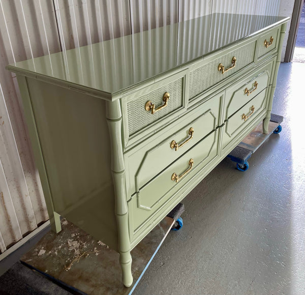 Vintage Broyhill Seven-Drawer Faux Bamboo Dresser Available for Custom Lacquer! - Hibiscus House