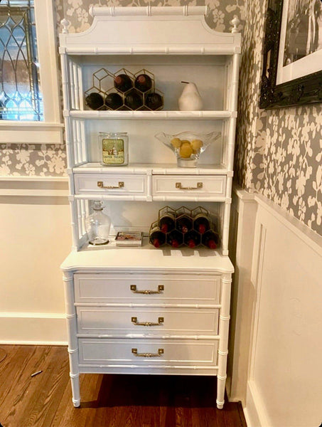 Vintage Faux Bamboo Cabinet with Hutch Available for Custom Lacquer - Hibiscus House