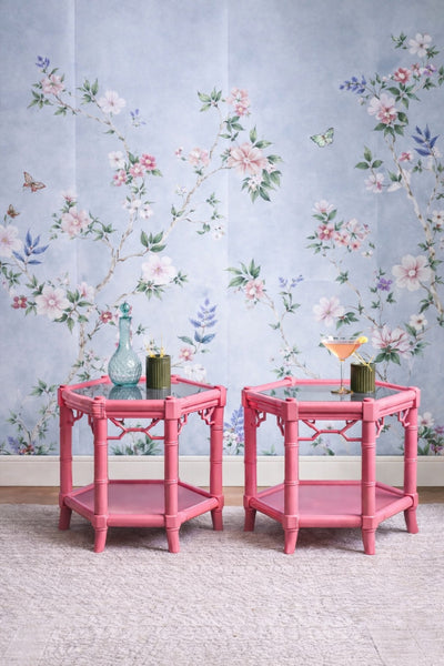 Vintage Thomasville Allegro Bamboo Hexagon Side Table Pair Available for Custom Lacquer! - Hibiscus House