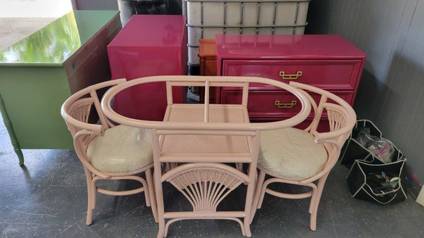 Vintage Faux Bamboo Honeymoon Style Table and Chairs Available for Custom Lacquer! - Hibiscus House