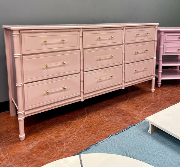 Vintage Faux Bamboo Classic Triple Straight Hardware Dresser Available to Customize!