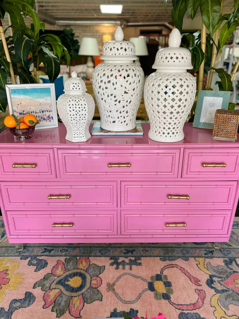 pink bamboo dresser Faux Bamboo Six Drawer Dresser