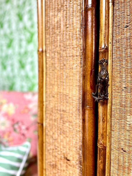 Antique British Colonial Faux Bamboo and Raffia Wardrobe Available and Ready to Ship - Hibiscus House