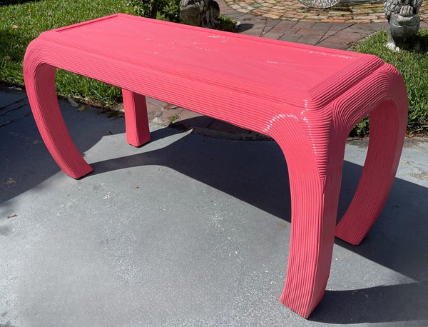 Pencil Reed Console Table with Glass Top Lacquered in Cactus Flower - Hibiscus House